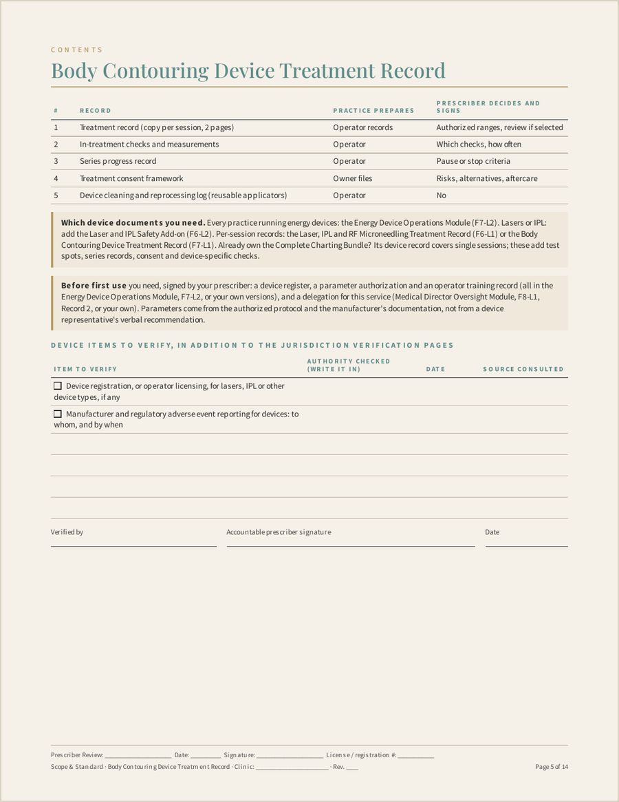 Body Contouring Device Treatment Record, Page 5 of 14