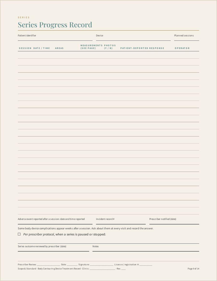 Body Contouring Device Treatment Record, Page 9 of 14