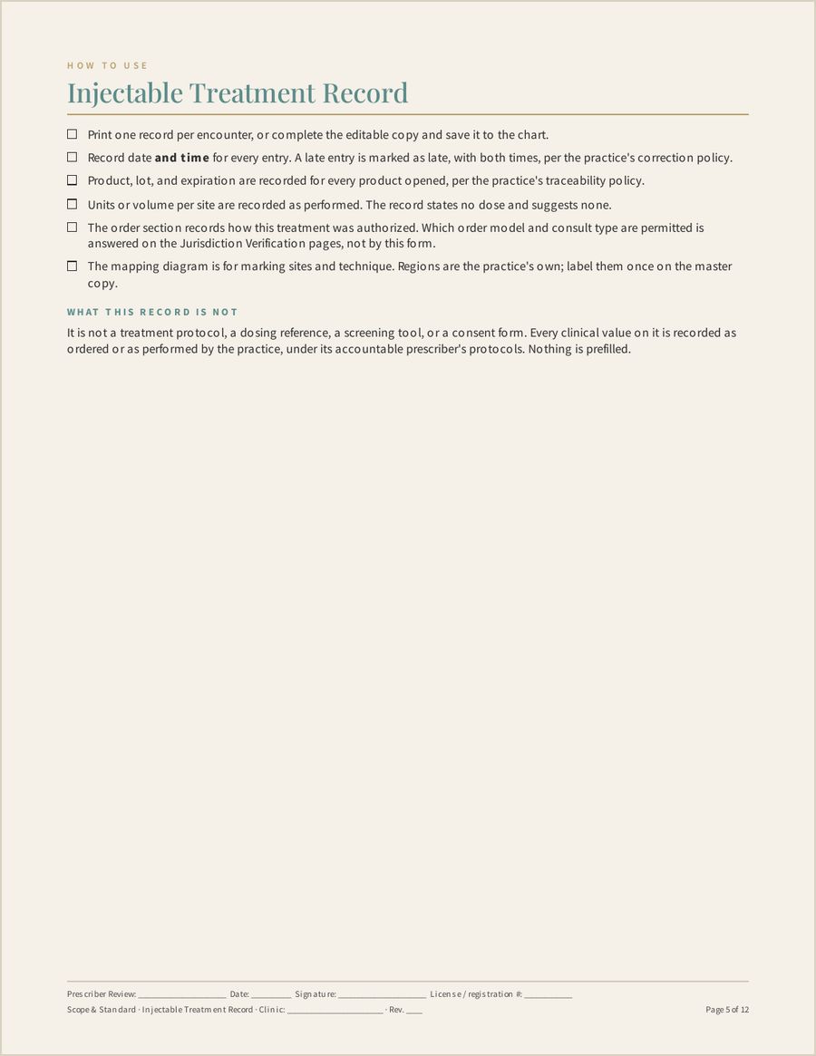 Injectable Treatment Record, Page 5 of 12