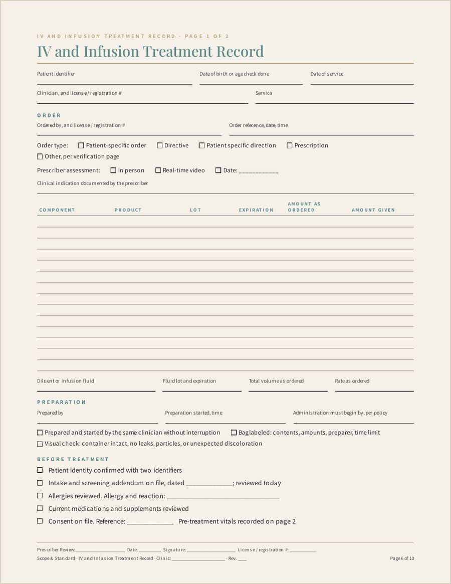 IV and Infusion Treatment Record, Page 6 of 10