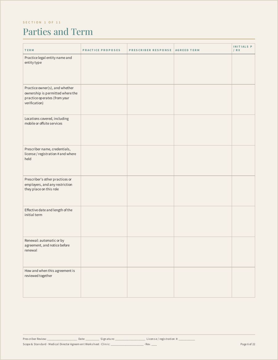 Medical Director Agreement Worksheet, Page 6 of 22