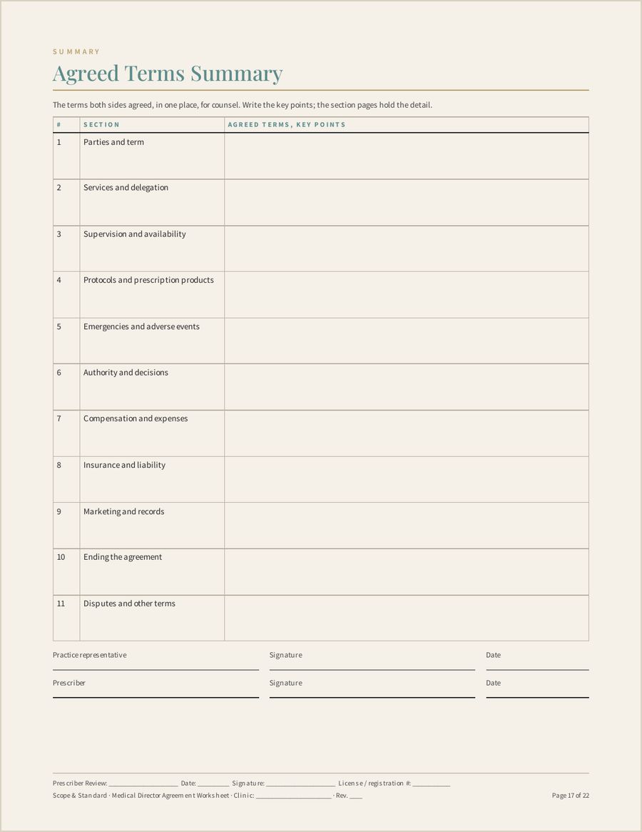 Medical Director Agreement Worksheet, Page 17 of 22