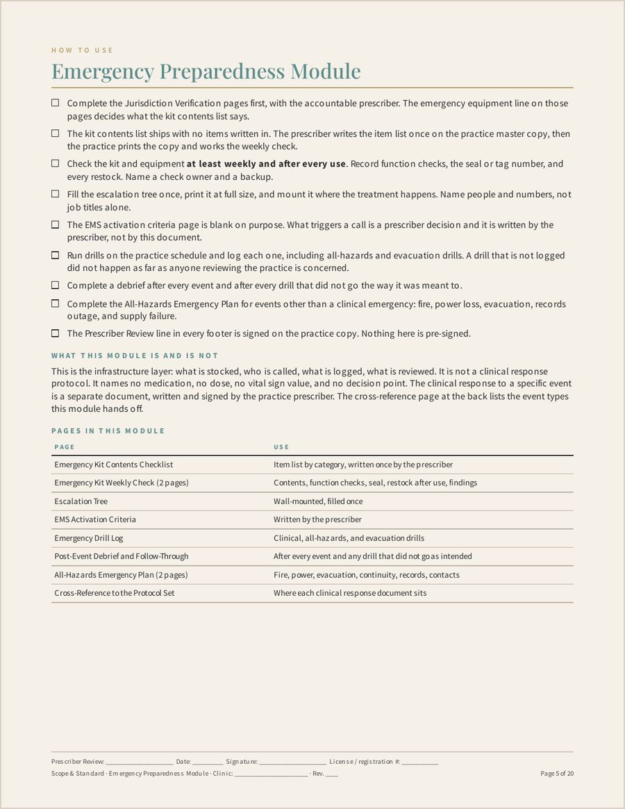 Clinic Opening Kit, Emergency Preparedness Module, page 5 of 20