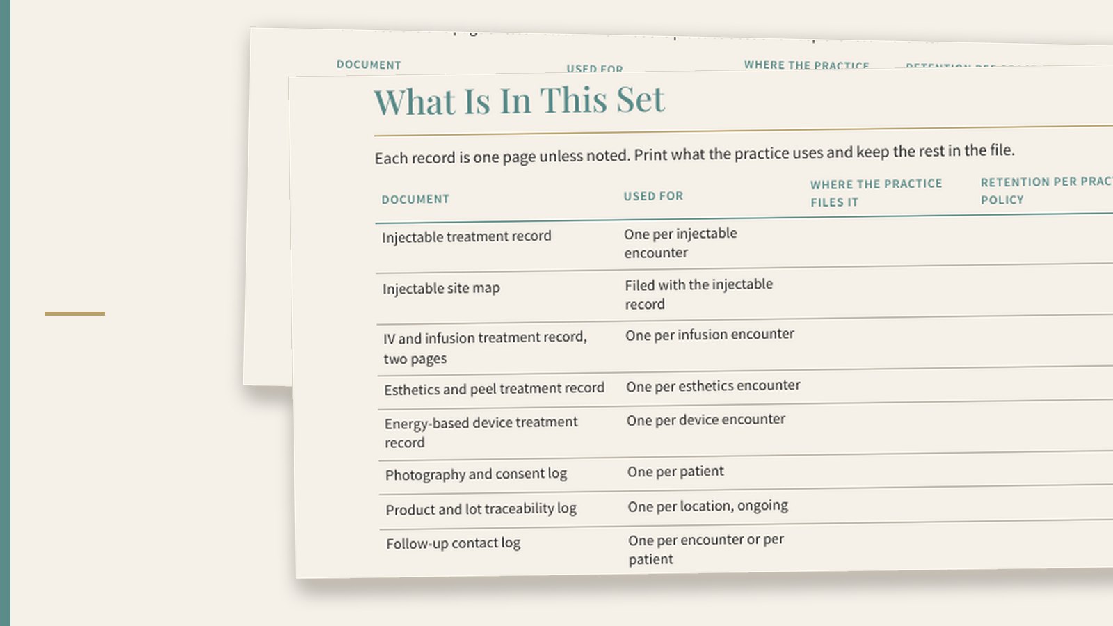 Pages from a Scope & Standard charting and traceability document, shown as an example of the page structure this guide describes.